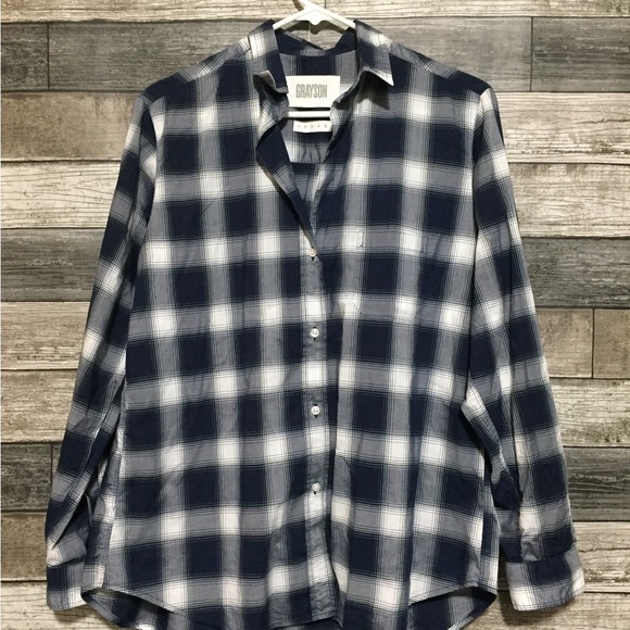 Grayson The Hero Plaid Button Up Shirt Women’s 03 Navy Blue White Lightweight - Picture 4 of 8